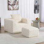 TUYOHW Modern Corduroy Lounge Sofa with Ottoman,Upholstered Ribbed Fabric Couch with High-Density Cushion & Throw Pillow,No Assembly Required,White