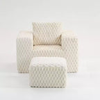 TUYOHW Divano Lounge Moderno in Velluto a Coste con Ottomana, Divano Imbottito in Tessuto a Coste con Cuscino ad Alta Densità e Cuscino Decorativo, Nessun Montaggio Richiesto, Bianco