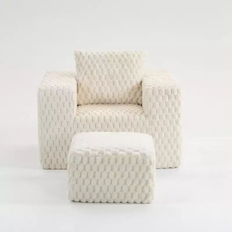 TUYOHW Divano Lounge Moderno in Velluto a Coste con Ottomana, Divano Imbottito in Tessuto a Coste con Cuscino ad Alta Densità e Cuscino Decorativo, Nessun Montaggio Richiesto, Bianco