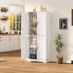 Mobiletto Alto Indipendente con 4 Ante e Ripiani Regolabili, Organizzatore in Legno Massiccio per Soggiorno, Cucina, Bagno, Design Moderno e Pratico