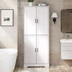 Mobiletto Alto Indipendente con 4 Ante e Ripiani Regolabili, Organizzatore in Legno Massiccio per Soggiorno, Cucina, Bagno, Design Moderno e Pratico