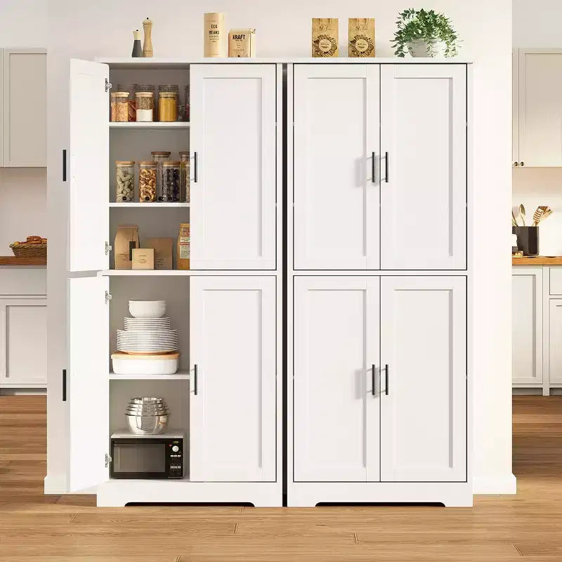 Mobiletto Alto Indipendente con 4 Ante e Ripiani Regolabili, Organizzatore in Legno Massiccio per Soggiorno, Cucina, Bagno, Design Moderno e Pratico