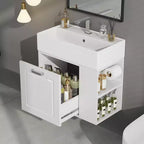 Mobile bagno sospeso da 55 cm con lavabo integrato, ampio cassetto, ripiani regolabili, portarotolo e sistema di chiusura ammortizzata