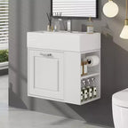 Mobile bagno sospeso da 55 cm con lavabo integrato, ampio cassetto, ripiani regolabili, portarotolo e sistema di chiusura ammortizzata