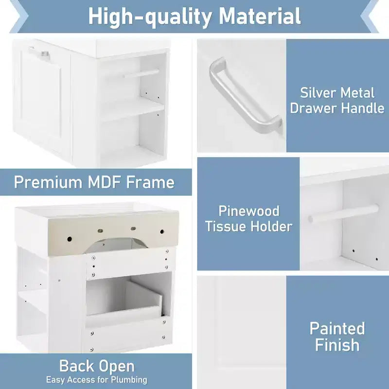 Mobile bagno sospeso da 55 cm con lavabo integrato, ampio cassetto, ripiani regolabili, portarotolo e sistema di chiusura ammortizzata