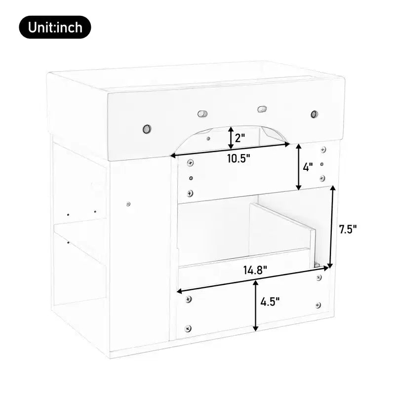 Mobile bagno sospeso da 55 cm con lavabo integrato, ampio cassetto, ripiani regolabili, portarotolo e sistema di chiusura ammortizzata
