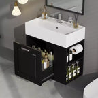 Mobile bagno sospeso da 55 cm con lavabo integrato, ampio cassetto, ripiani regolabili, portarotolo e sistema di chiusura ammortizzata