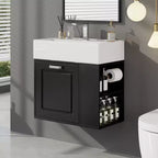 Mobile bagno sospeso da 55 cm con lavabo integrato, ampio cassetto, ripiani regolabili, portarotolo e sistema di chiusura ammortizzata