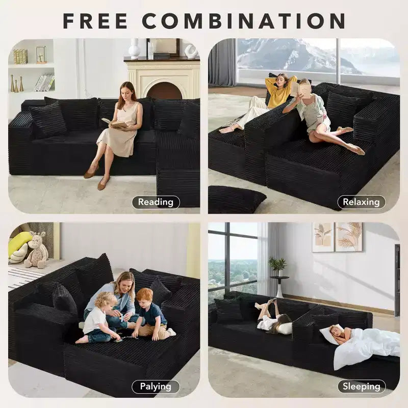 Divano Sezionale Modulare, Comodo Divano a L Nero da 106 pollici per Soggiorno, Divano Letto Oversize con Seduta Profonda, Nessun Montaggio Richiesto