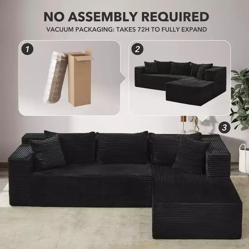 Divano Sezionale Modulare, Comodo Divano a L Nero da 106 pollici per Soggiorno, Divano Letto Oversize con Seduta Profonda, Nessun Montaggio Richiesto
