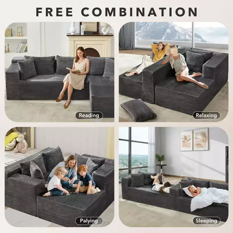 Divano Sezionale Modulare, Comodo Divano a L Nero da 106 pollici per Soggiorno, Divano Letto Oversize con Seduta Profonda, Nessun Montaggio Richiesto