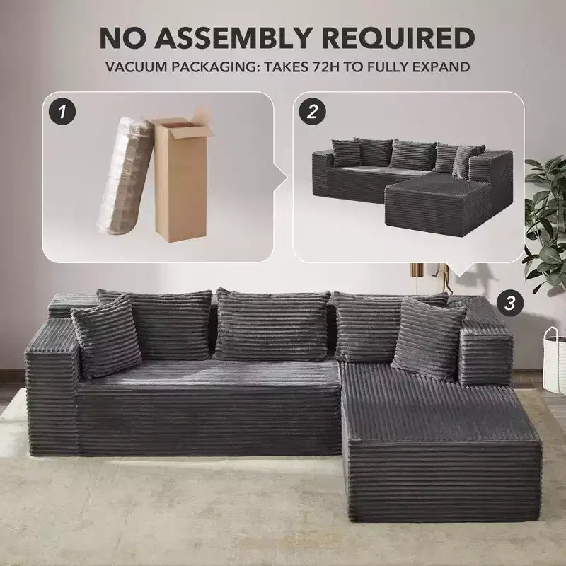 Divano Sezionale Modulare, Comodo Divano a L Nero da 106 pollici per Soggiorno, Divano Letto Oversize con Seduta Profonda, Nessun Montaggio Richiesto