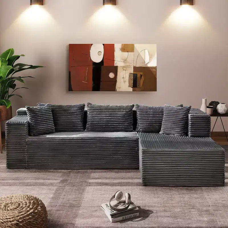 Modular Sectional Sofa, 106 Comfy L Shaped Black Couches for Living Room, Oversized Sofa Sleeper with Deep Seat, No Assembly Required