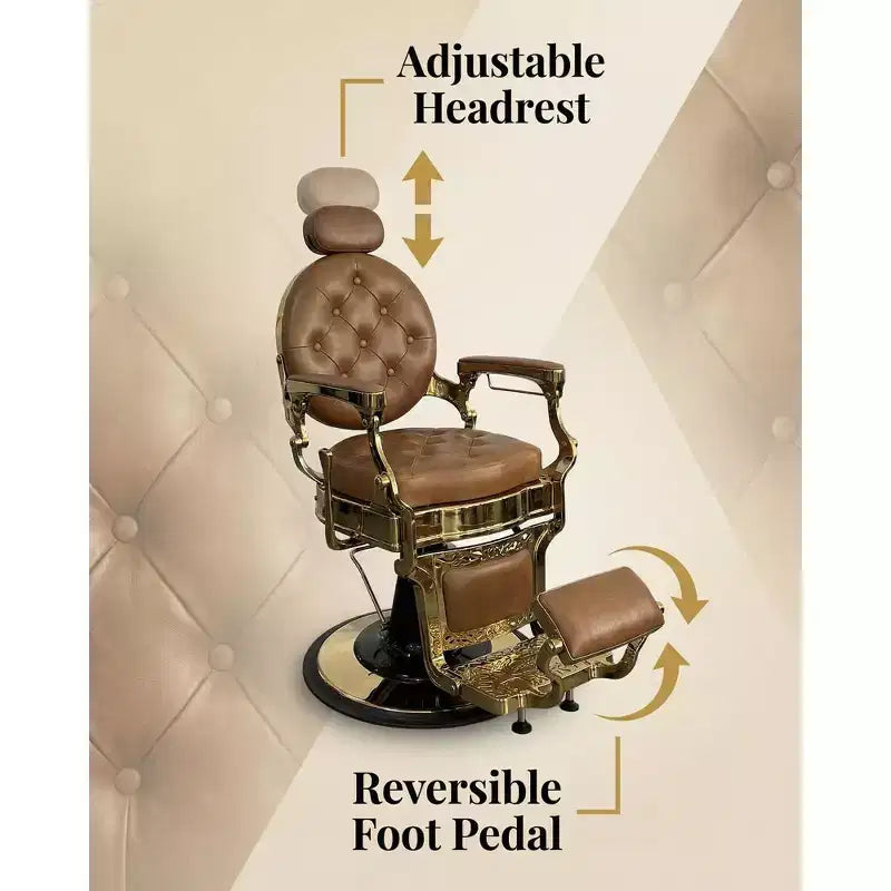 Poltrona da Barbiere Girevole a 360° Retro, Poltrona da Salone Reclinabile con Poggiatesta e Poggiapiedi Regolabili, Sedia da Parrucchiere per Casa, Shampoo, Carico Massimo 317 kg