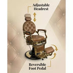 Poltrona da Barbiere Girevole a 360° Retro, Poltrona da Salone Reclinabile con Poggiatesta e Poggiapiedi Regolabili, Sedia da Parrucchiere per Casa, Shampoo, Carico Massimo 317 kg