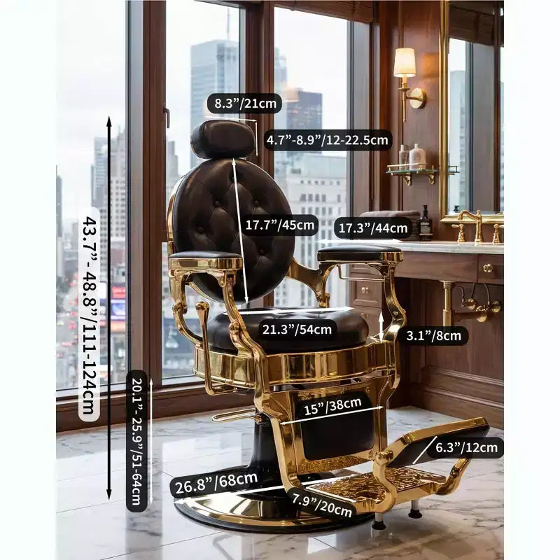 Poltrona da Barbiere Girevole a 360° Retro, Poltrona da Salone Reclinabile con Poggiatesta e Poggiapiedi Regolabili, Sedia da Parrucchiere per Casa, Shampoo, Carico Massimo 317 kg