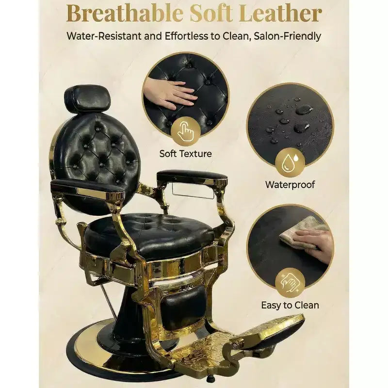 Poltrona da Barbiere Girevole a 360° Retro, Poltrona da Salone Reclinabile con Poggiatesta e Poggiapiedi Regolabili, Sedia da Parrucchiere per Casa, Shampoo, Carico Massimo 317 kg