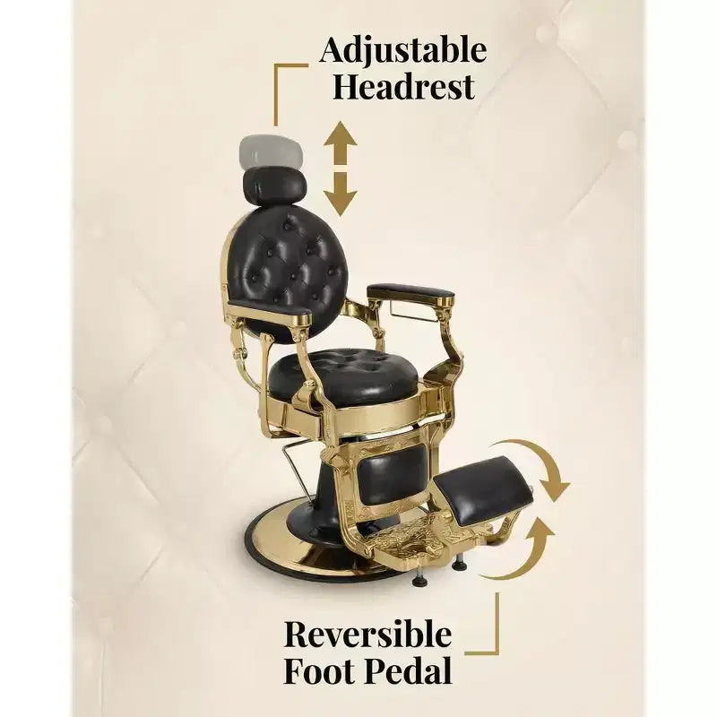 Poltrona da Barbiere Girevole a 360° Retro, Poltrona da Salone Reclinabile con Poggiatesta e Poggiapiedi Regolabili, Sedia da Parrucchiere per Casa, Shampoo, Carico Massimo 317 kg