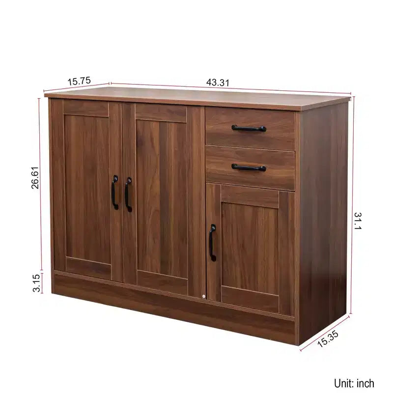 Mobile Credenza Moderno sumyeg in Legno con 2 Ante, 2 Cassetti e Vano a Giorno, Consolle da 110 cm