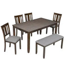 sumyeg Set da 6 pezzi con tavolo da pranzo rettangolare, sedie e panca per cucina o sala da pranzo