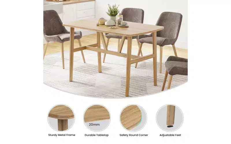 TUYOHW Tavolo da pranzo in legno per 4-6 persone, tavolo da cucina rettangolare da 47" con struttura trapezoidale e gambe in metallo, tavolo da pranzo spazioso per soggiorno, feste
