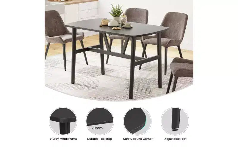 TUYOHW Tavolo da pranzo in legno per 4-6 persone, tavolo da cucina rettangolare da 47" con struttura trapezoidale e gambe in metallo, tavolo da pranzo spazioso per soggiorno, feste
