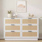 Cassettiera in rattan a 6 cassetti, comò largo 120 cm con maniglie in metallo e robusta base in legno per camera da letto, soggiorno, cameretta, armadio