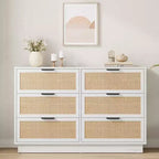 Cassettiera in rattan a 6 cassetti, comò largo 120 cm con maniglie in metallo e robusta base in legno per camera da letto, soggiorno, cameretta, armadio