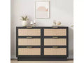 Rattan 6-Drawer Dresser, 47in Wide Chest of Drawers with Metal Handles & Sturdy Wooden Base for Bedroom, Living Room, Nursery, Closet