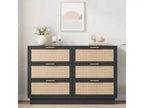 Rattan 6-Drawer Dresser, 47in Wide Chest of Drawers with Metal Handles & Sturdy Wooden Base for Bedroom, Living Room, Nursery, Closet