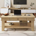 Coffee Table with Drawer, 47.2 Center Table with Storage Shelf, Rustic Coffee Tables Long Living Room Furniture, Sturdy and Easy to Clean