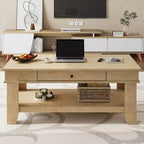 Coffee Table with Drawer, 47.2 Center Table with Storage Shelf, Rustic Coffee Tables Long Living Room Furniture, Sturdy and Easy to Clean