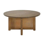 Tavolino da caffè rotondo moderno da 32" con design in rattan intrecciato, tavolo centrale d'accento con base a croce in legno per soggiorno o piccoli spazi - Panipeachy