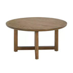 Tavolino da caffè rotondo moderno da 32" con design in rattan intrecciato, tavolo centrale d'accento con base a croce in legno per soggiorno o piccoli spazi - Panipeachy