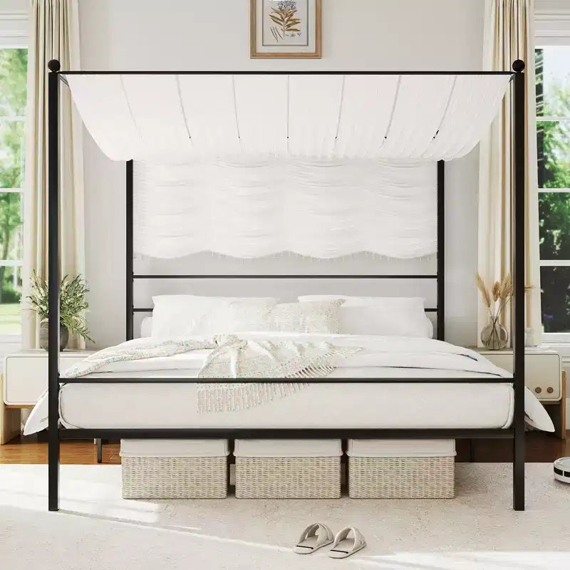 Costway Letto a Baldacchino King Size in Metallo con Rete a Doghe e Struttura Materasso