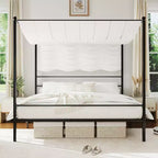 Costway Letto a Baldacchino King Size in Metallo con Rete a Doghe e Struttura Materasso