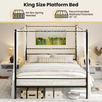 Costway Letto a Baldacchino King Size in Metallo con Rete a Doghe e Struttura Materasso