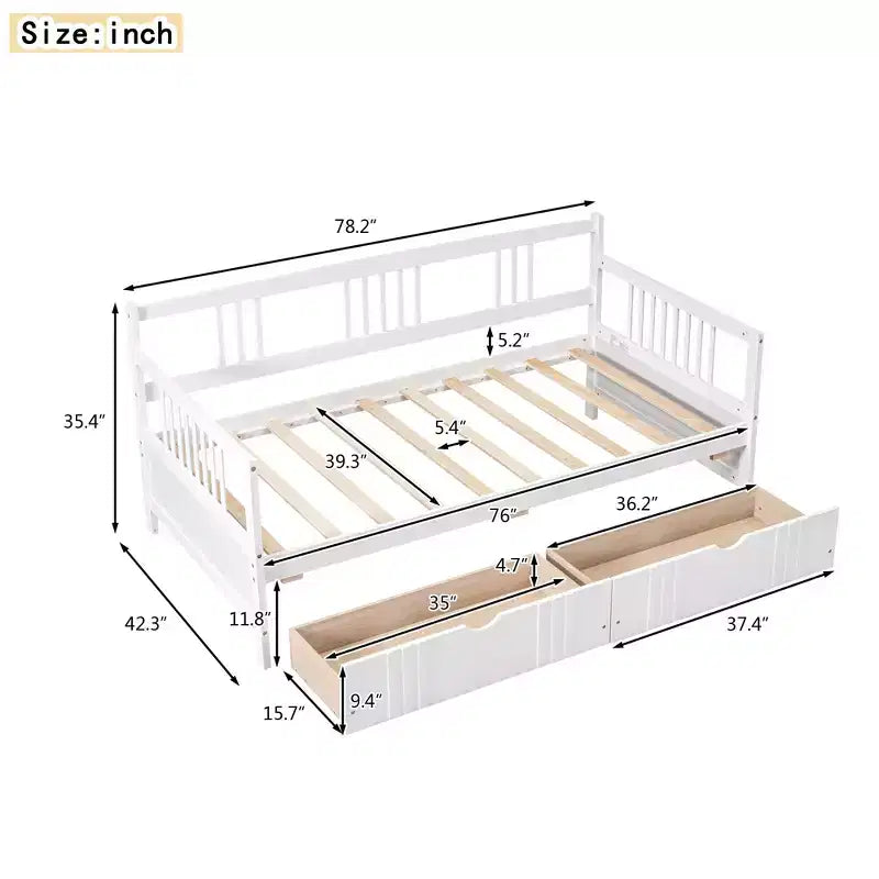 Luxystar Divano Letto Moderno in Legno Queen Size con 2 Cassetti Contenitori