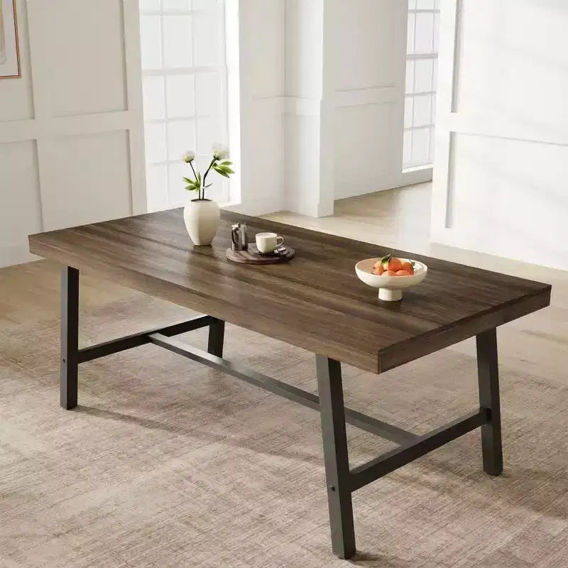 COZONY 71 Industrial Dining Table for 6-8 People, Large Rectangular Wooden Kitchen Table with Sturdy Metal Frame for Dining Room
