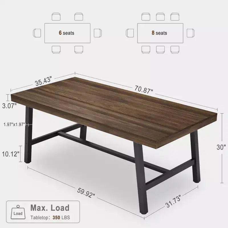 COZONY Tavolo da Pranzo Industriale per 6-8 Persone, Grande Tavolo da Cucina Rettangolare in Legno con Robusto Telaio in Metallo per Sala da Pranzo