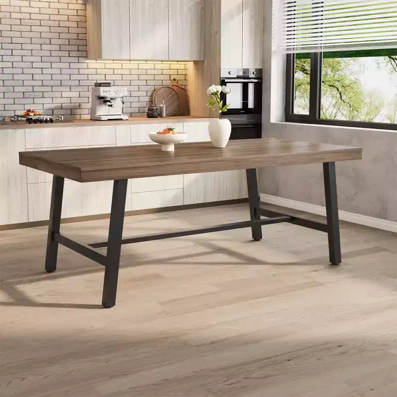 COZONY Tavolo da Pranzo Industriale per 6-8 Persone, Grande Tavolo da Cucina Rettangolare in Legno con Robusto Telaio in Metallo per Sala da Pranzo