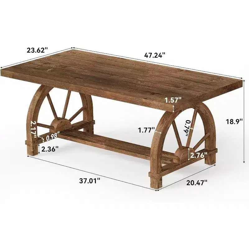 Tavolino da caffè Lantine in legno massello da 47 pollici, tavolino rettangolare in stile rustico per soggiorno, mobile da cocktail in stile rustico, facile da montare