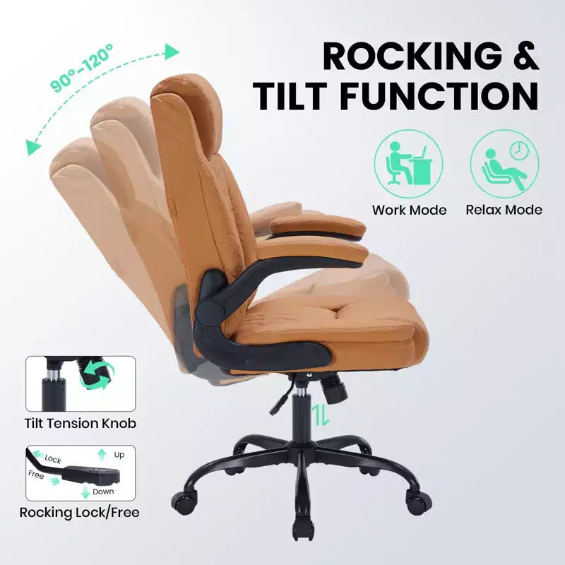 Sedia da ufficio direzionale in pelle, sedia da scrivania ergonomica per carichi pesanti da 158 kg con supporto lombare, braccioli imbottiti ribaltabili, blocco reclinazione e rotazione a 360°