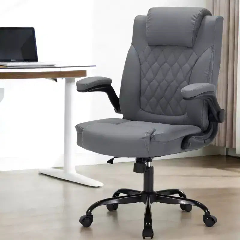 Sedia da ufficio direzionale in pelle, sedia da scrivania ergonomica per carichi pesanti da 158 kg con supporto lombare, braccioli imbottiti ribaltabili, blocco reclinazione e rotazione a 360°