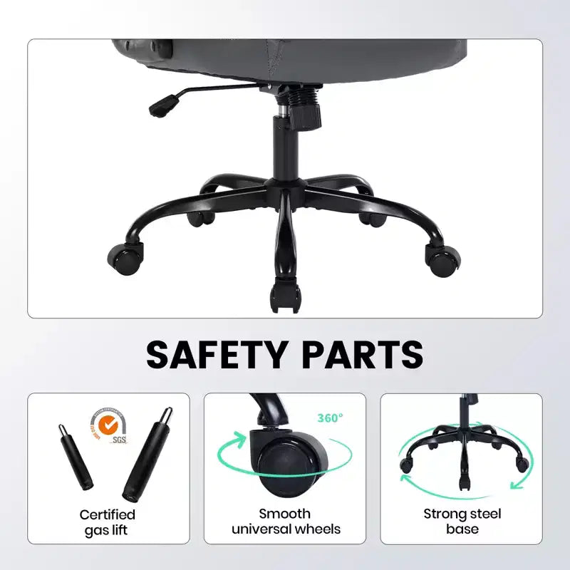 Sedia da ufficio direzionale in pelle, sedia da scrivania ergonomica per carichi pesanti da 158 kg con supporto lombare, braccioli imbottiti ribaltabili, blocco reclinazione e rotazione a 360°