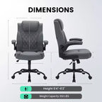 Sedia da ufficio direzionale in pelle, sedia da scrivania ergonomica per carichi pesanti da 158 kg con supporto lombare, braccioli imbottiti ribaltabili, blocco reclinazione e rotazione a 360°