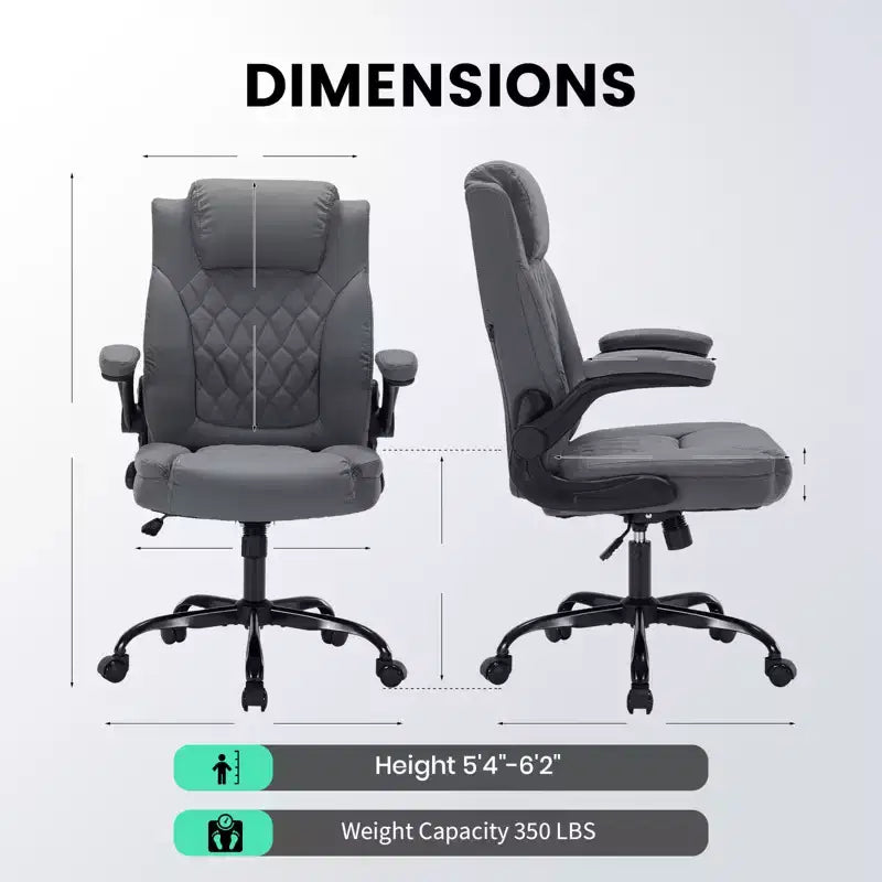 Sedia da ufficio direzionale in pelle, sedia da scrivania ergonomica per carichi pesanti da 158 kg con supporto lombare, braccioli imbottiti ribaltabili, blocco reclinazione e rotazione a 360°