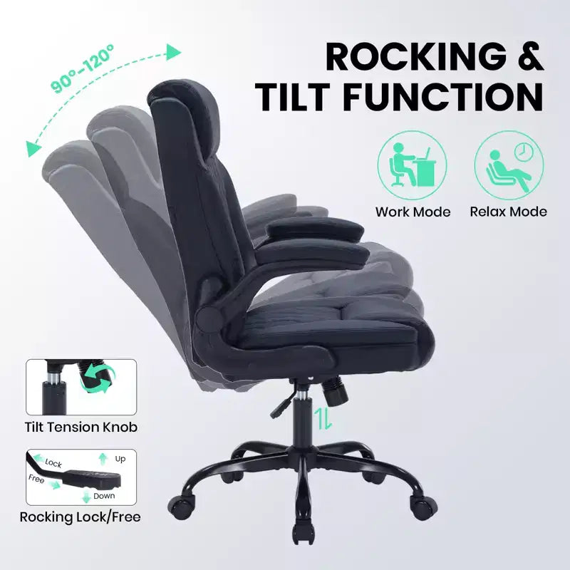 Sedia da ufficio direzionale in pelle, sedia da scrivania ergonomica per carichi pesanti da 158 kg con supporto lombare, braccioli imbottiti ribaltabili, blocco reclinazione e rotazione a 360°