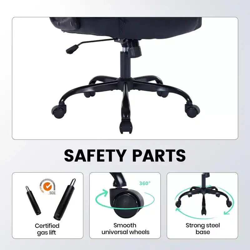 Sedia da ufficio direzionale in pelle, sedia da scrivania ergonomica per carichi pesanti da 158 kg con supporto lombare, braccioli imbottiti ribaltabili, blocco reclinazione e rotazione a 360°