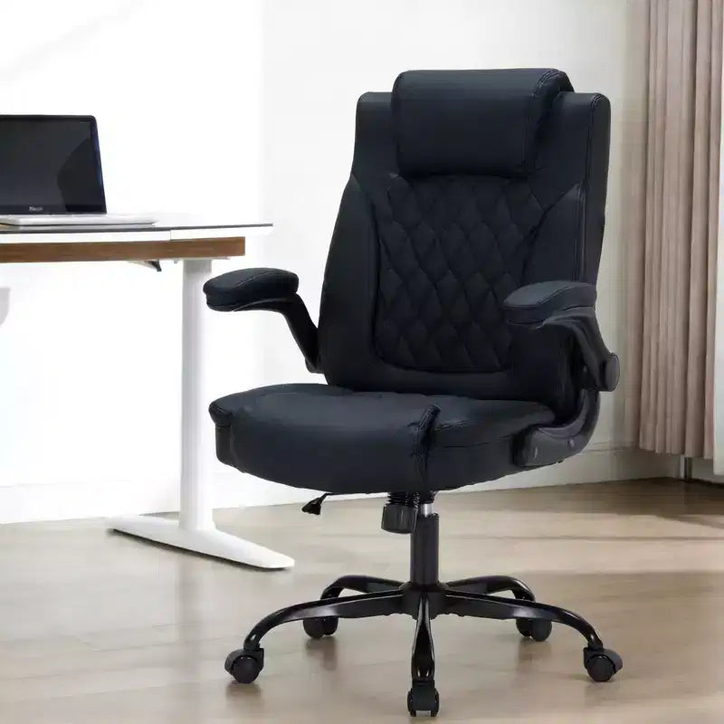 Sedia da ufficio direzionale in pelle, sedia da scrivania ergonomica per carichi pesanti da 158 kg con supporto lombare, braccioli imbottiti ribaltabili, blocco reclinazione e rotazione a 360°